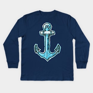 Blue anchor, sailor tattoo sketch style Kids Long Sleeve T-Shirt